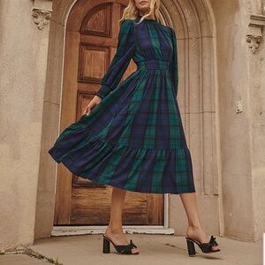 Sugarlips Blue and Green Plaid Midi Dress